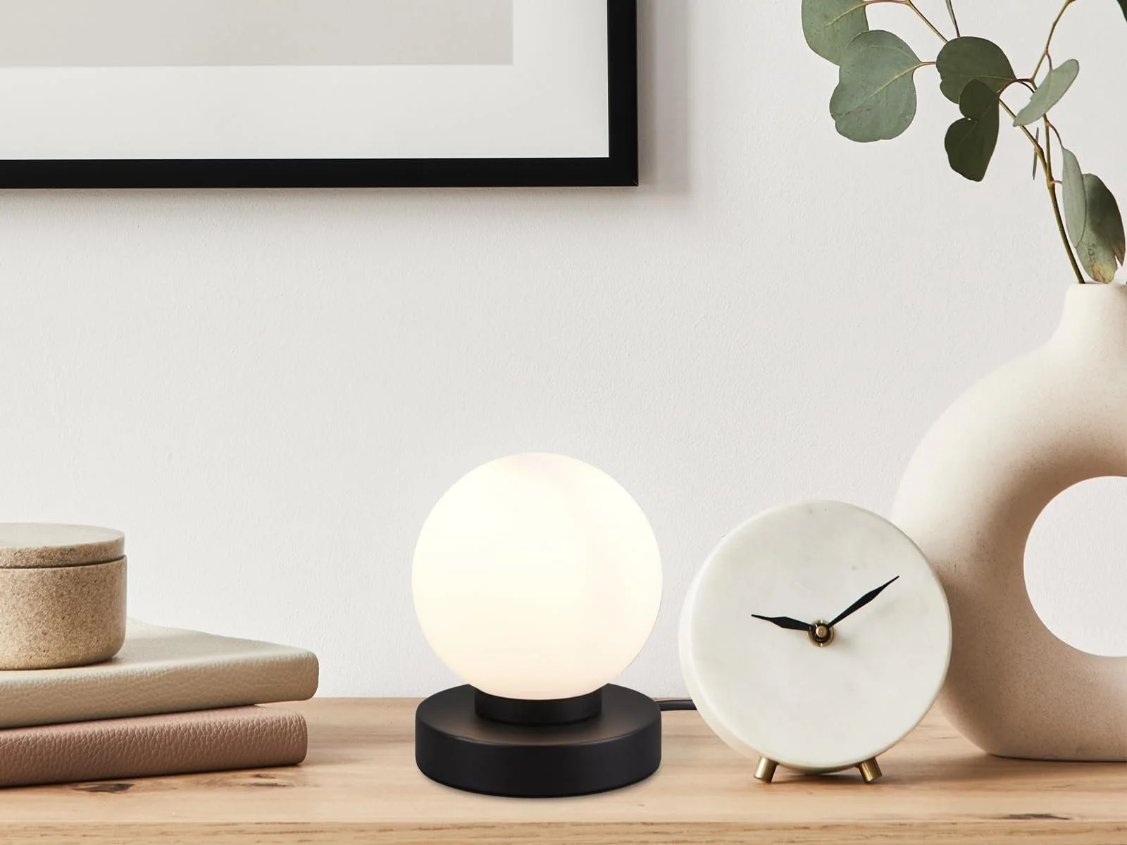 Настільна лампа Ball Скляний плафон Білий та матова чорна основа Сенсорне димування, фото №5
