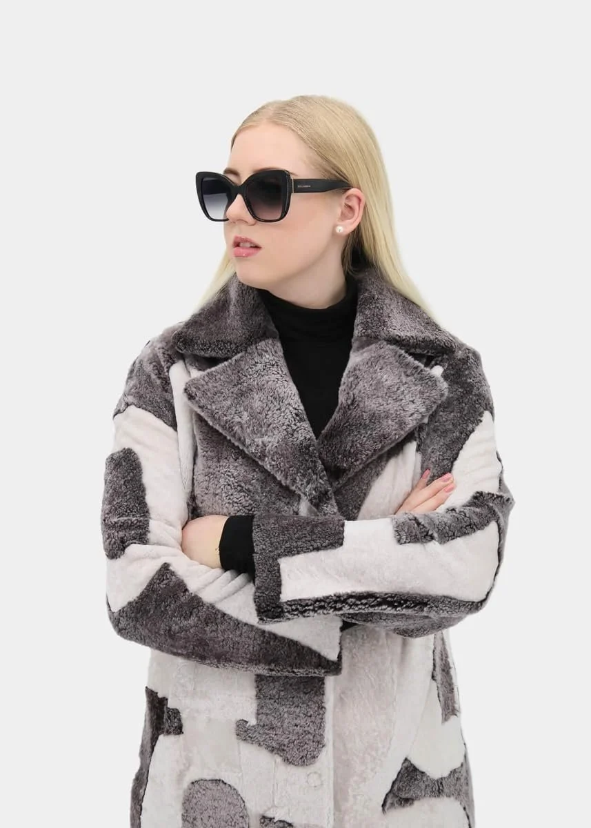 Пальто Hollert Shearling ED-03 Женское из овечьей кожи Merino Cuddly Soft Серо-белое, фото №7 Пальто Hollert Shearling ED-03 Женское из овечьей кожи Merino Cuddly Soft Серо-белое, фото №7