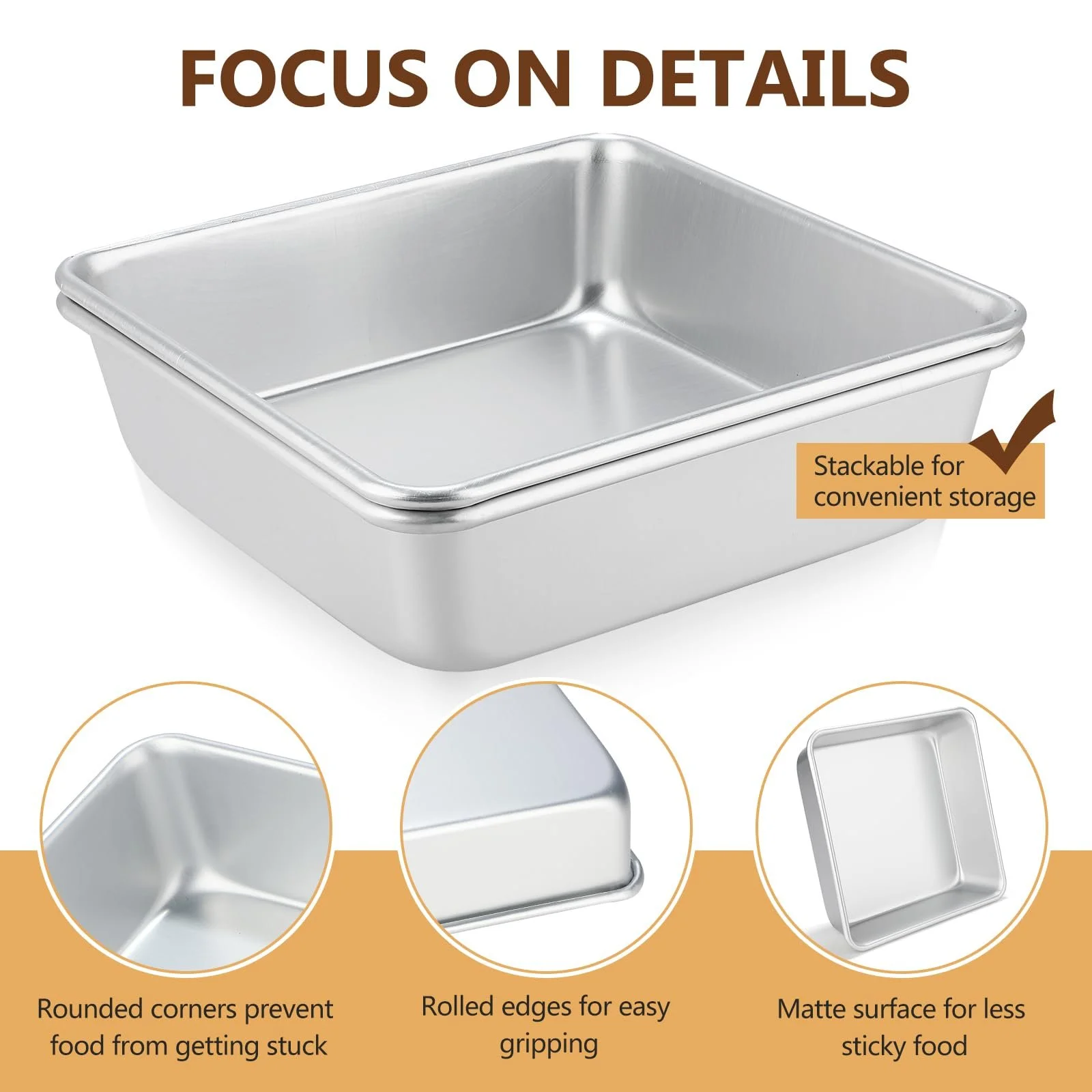 Форма для запекания квадратная Set of 2 (21.5 x 21.5 x 6 см) из анодированного алюминия Silver, фото №4