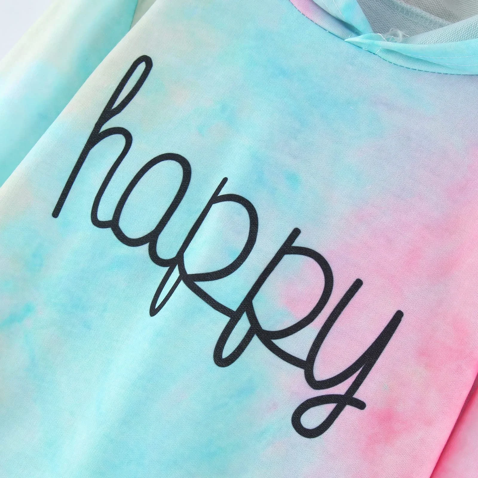 Длинная одежда Пуловер для подростков с короткими рукавами Свитшоты с принтом Топ Худи для девочек с буквами и завязками, фото №2