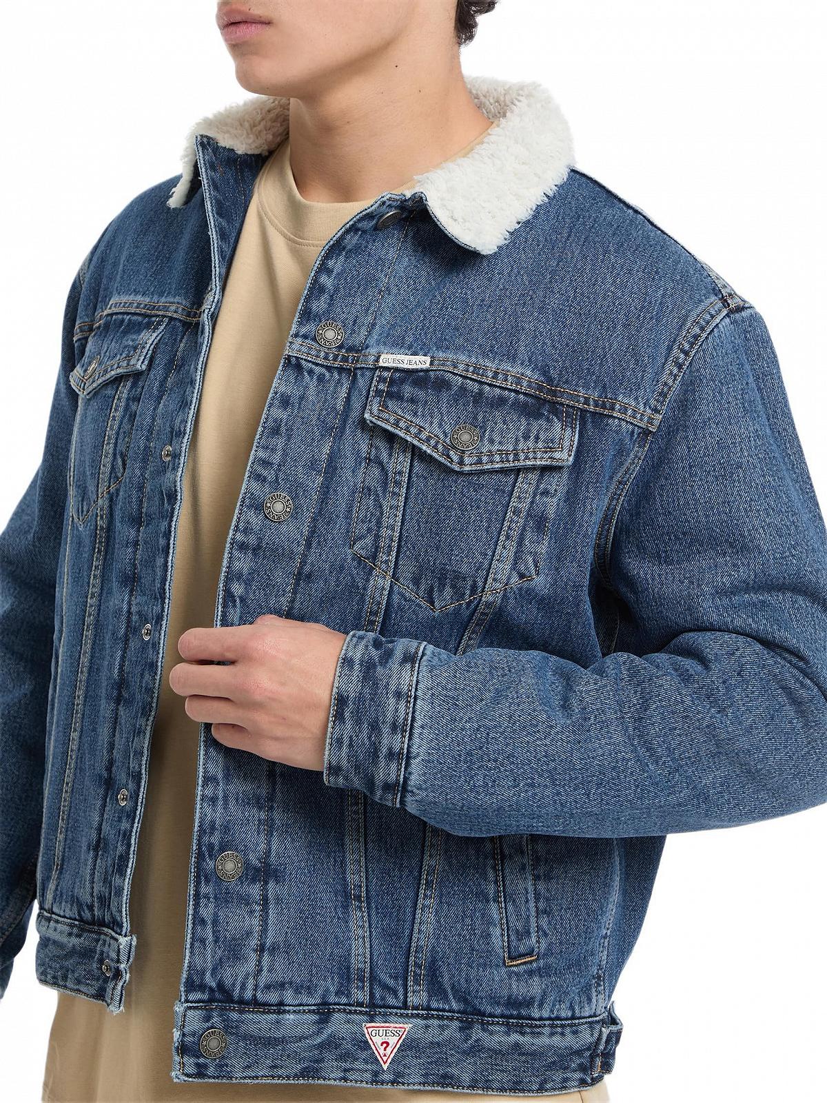 Мужская джинсовая куртка L Guess Jeans Sherpa Collar Denim Trucker Jacket, фото №1