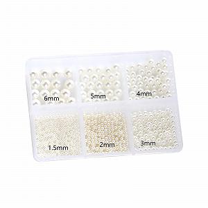 Стрази для нігтів 3D Бісер з коробкою 1 Коробка 6 Відділень Перлинний колір Круглий - Фото 1
