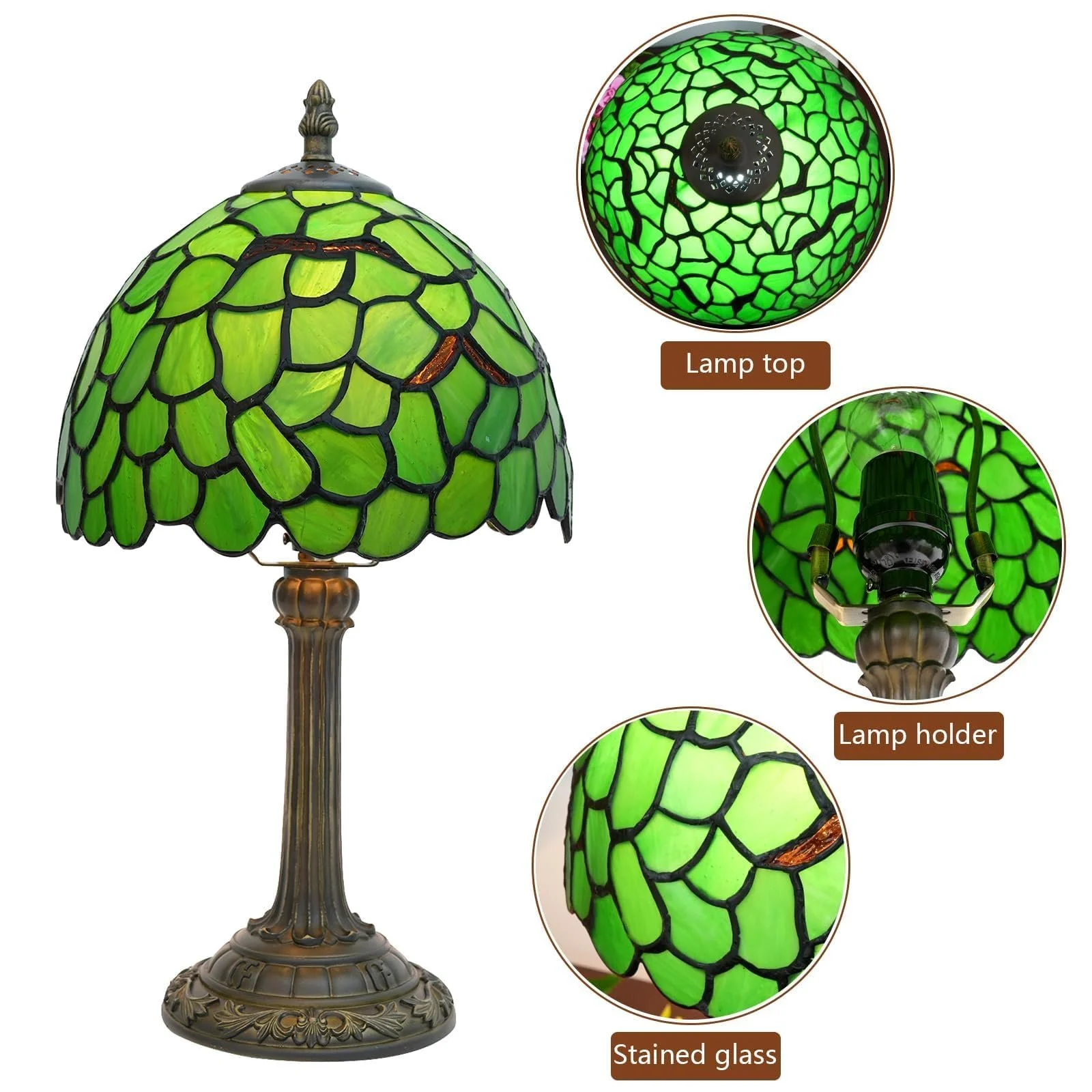 Настільна лампа Tiffany Green Leaf Вітражне скло Зелена, фото №2