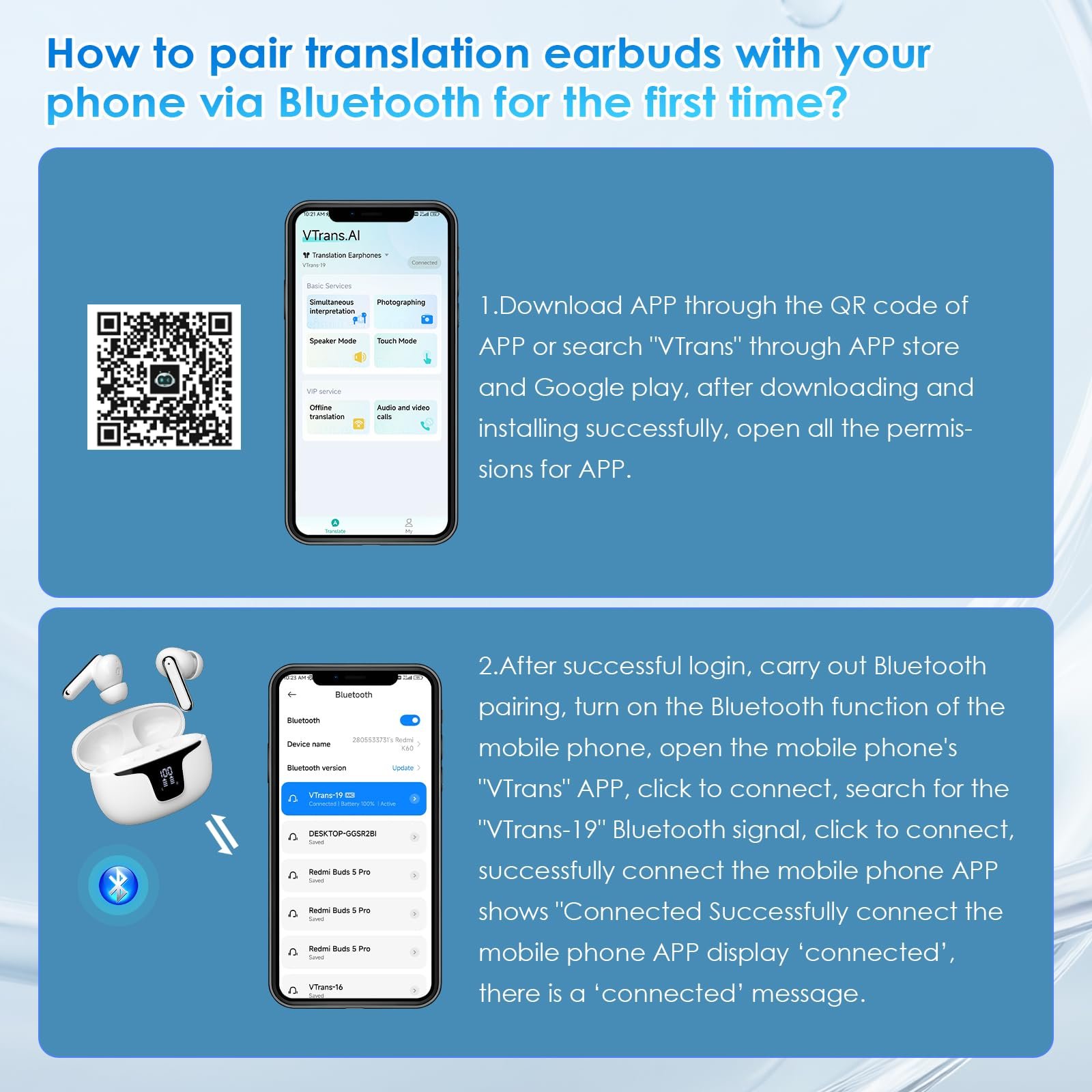 Наушники-переводчики Gueray AI с поддержкой приложения, Bluetooth 5.4, внутренние для iOS и Android, 6 режимов и 112 языков, фото №5