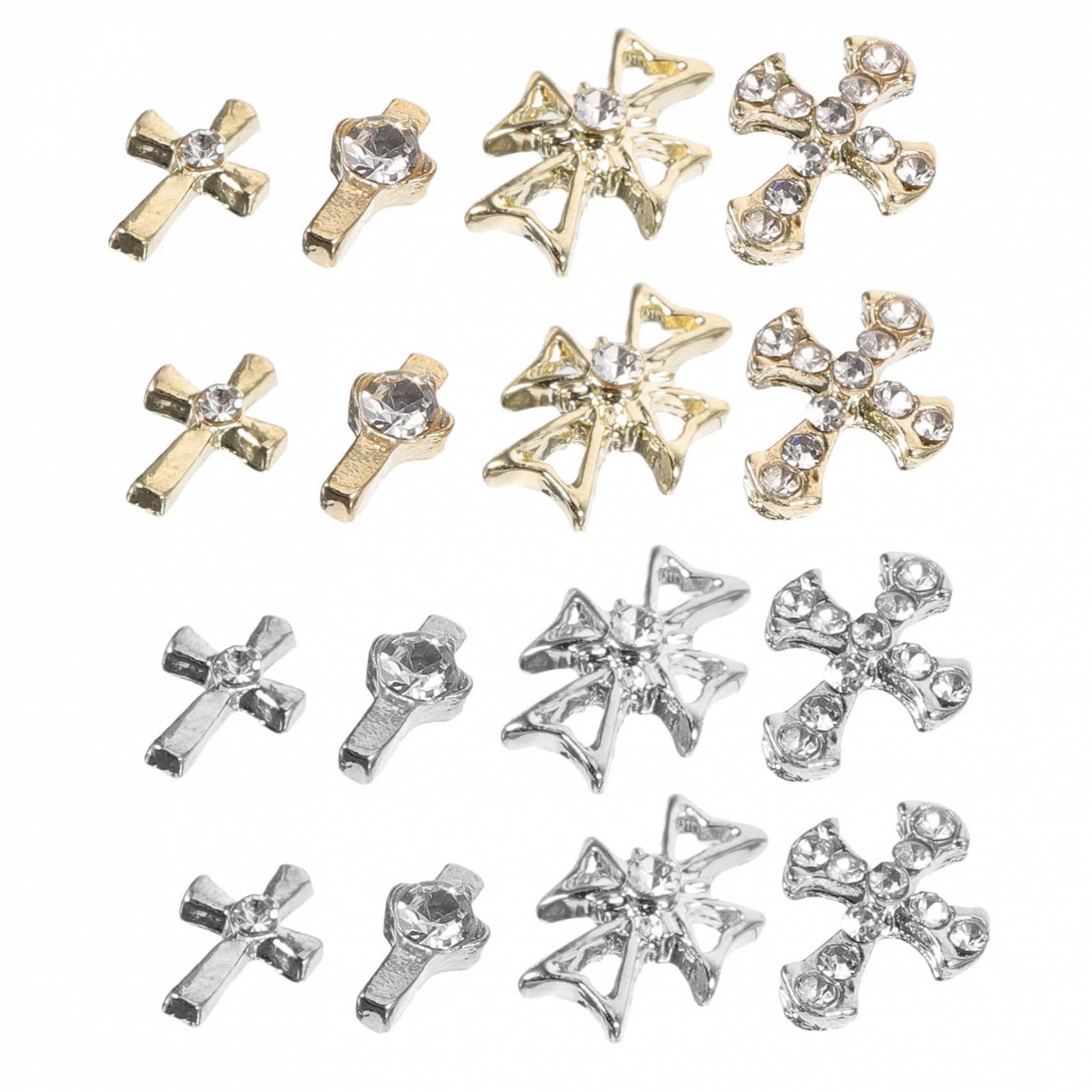 Прикраса для нігтів FOMIYES Набір 4 хрестики, самоцвіти, стрази, готичні 3D, фото №3