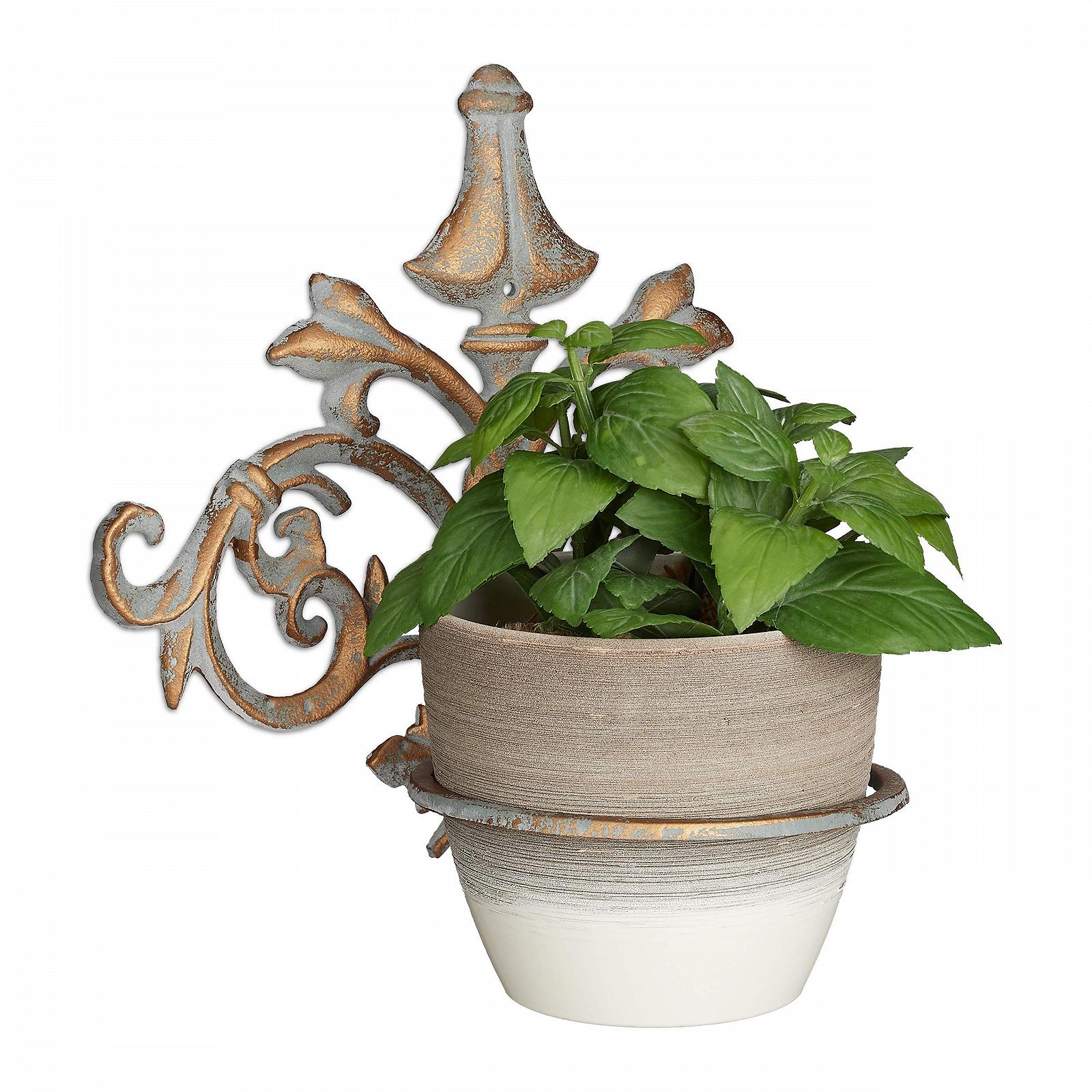 Настінний тримач для квітів Relaxdays 2 шт. Бароко Чавун 13.5 см Золотисто-сірий, фото №1 Настінний тримач для квітів Relaxdays 2 шт. Бароко Чавун 13.5 см Золотисто-сірий, фото №1