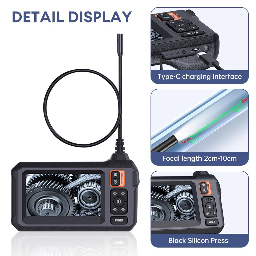 Промышленный эндоскоп Bouncy Dual Lens 1080P с 4-дюймовым LCD-экраном, IP67 водонепроницаемая змеиная камера, фото №9