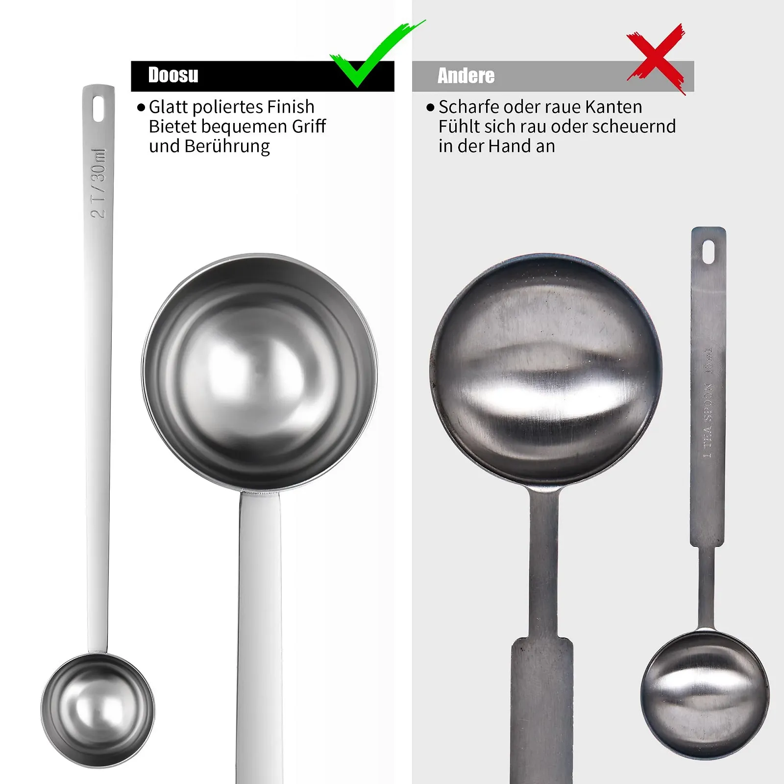 Ложка для кави довга Doosu, 18/8 нержавіюча сталь, мірна ложка з довгою ручкою 25 см, фото №8