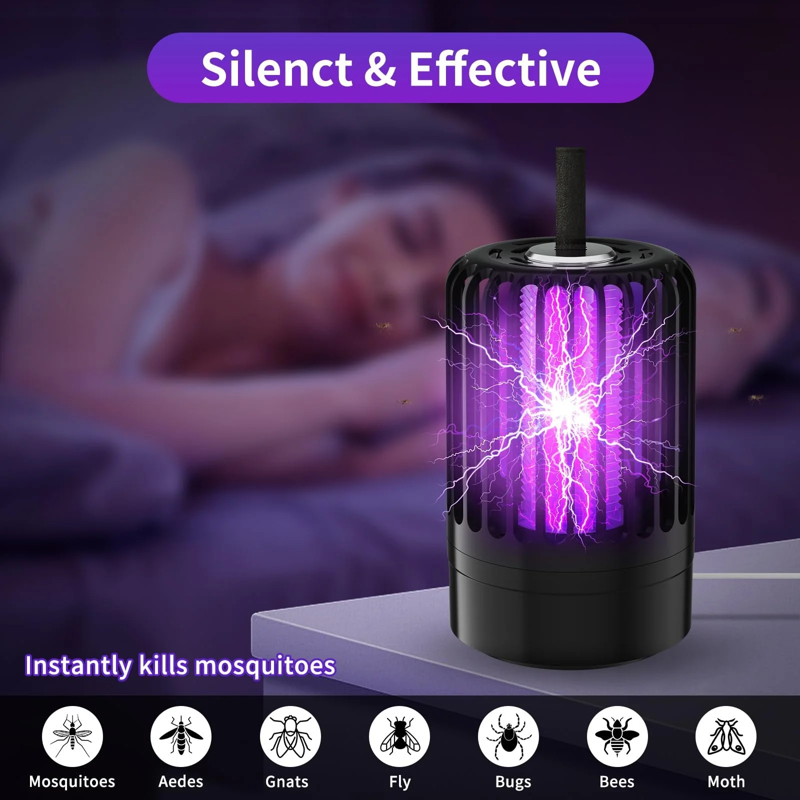 Лампа-уничтожитель насекомых 4200 В USB-C портативная с ночником для дома и кемпинга, фото №4