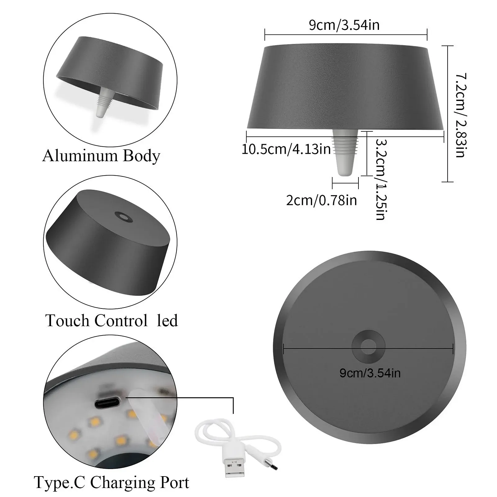 Настільна лампа Aipsun Dimmable LED Battery IP54 5000 mAh Metal Pack of 2 Anthracite, фото №4