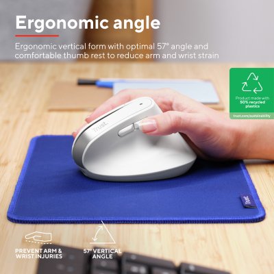 Мышка Trust Bayo+ Ergonomic Wireless/Bluetooth White (25399), фото №12 Мышка Trust Bayo+ Ergonomic Wireless/Bluetooth White (25399), фото №12