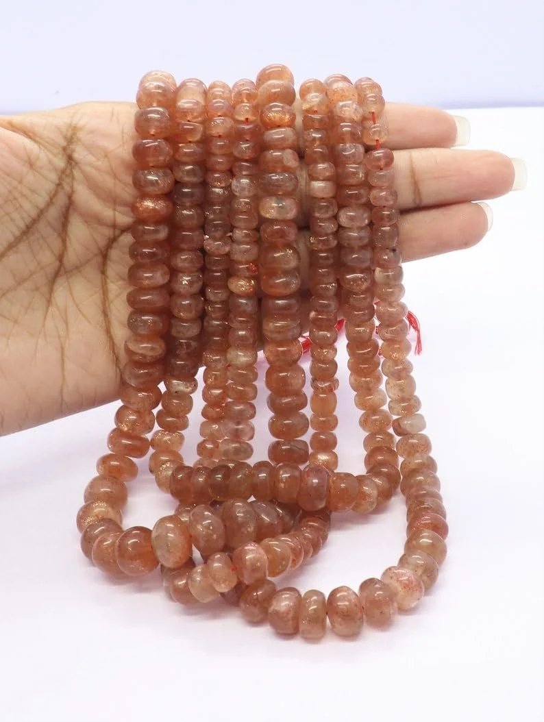 Натуральный солнечный камень рондель гладкие бусины 6-10 мм, нить длиной 40 см, бусины из драгоценных камней для ожерелья и браслета, фото №1