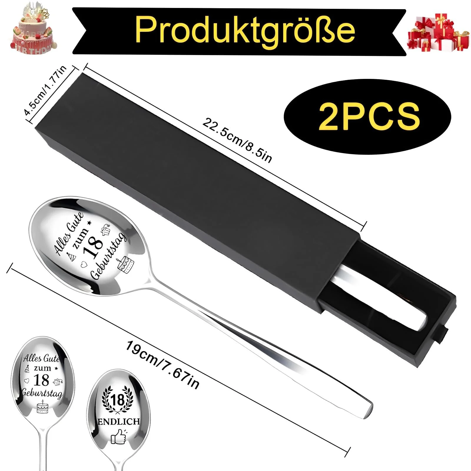 Ложка для кави з гравіюванням Alles Gute Zum 18 Geburtstag/Endlich 18 2 шт., фото №2