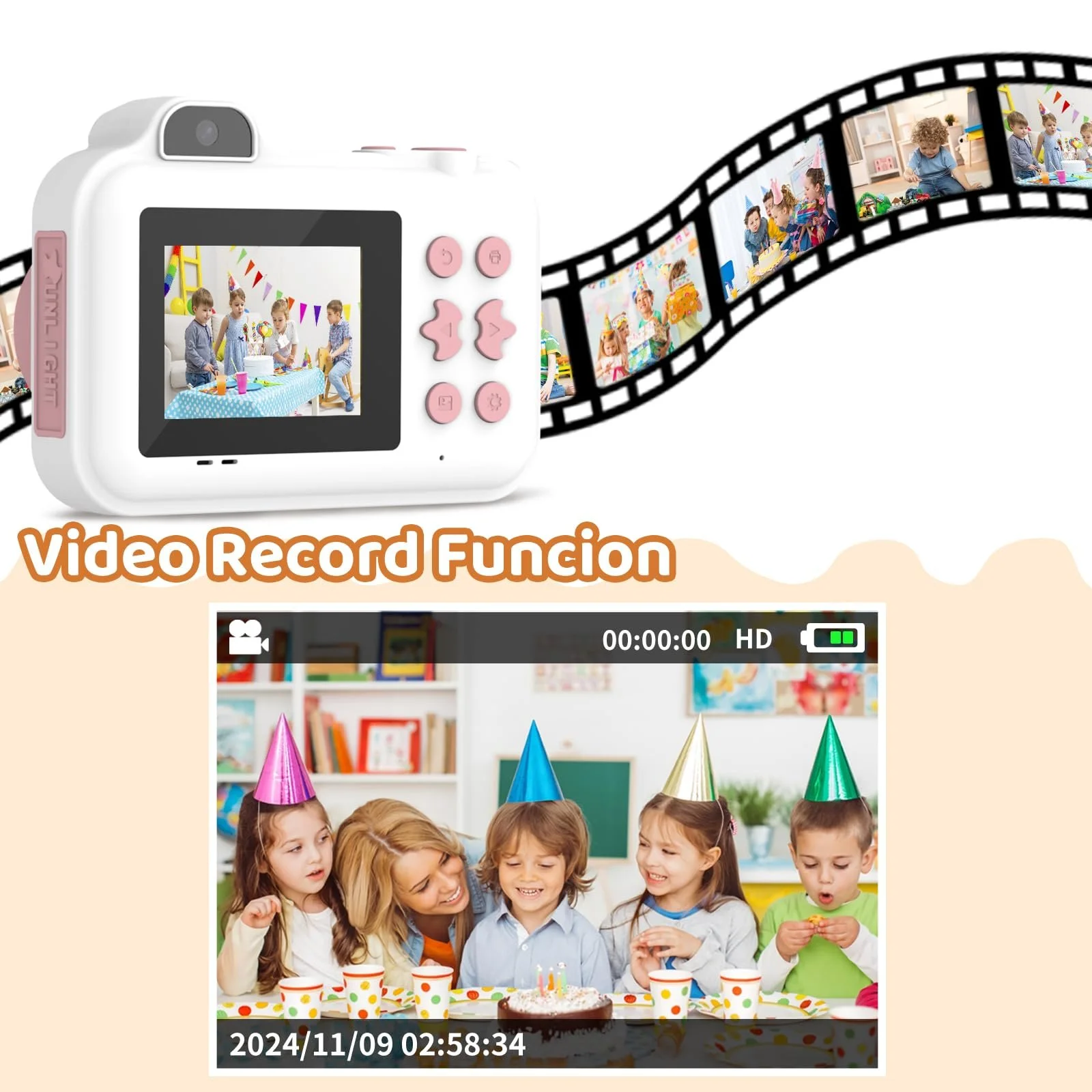 Детская камера мгновенной печати 1080P HD цифровая с 5 рулонами бумаги и картой 32GB, фото №5