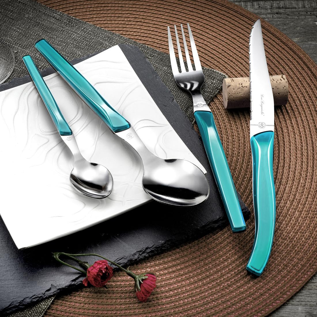 Набор столовых приборов Lou Laguiole RISING SUN на 6 персон, 24 предмета, бирюзовый, фото №2