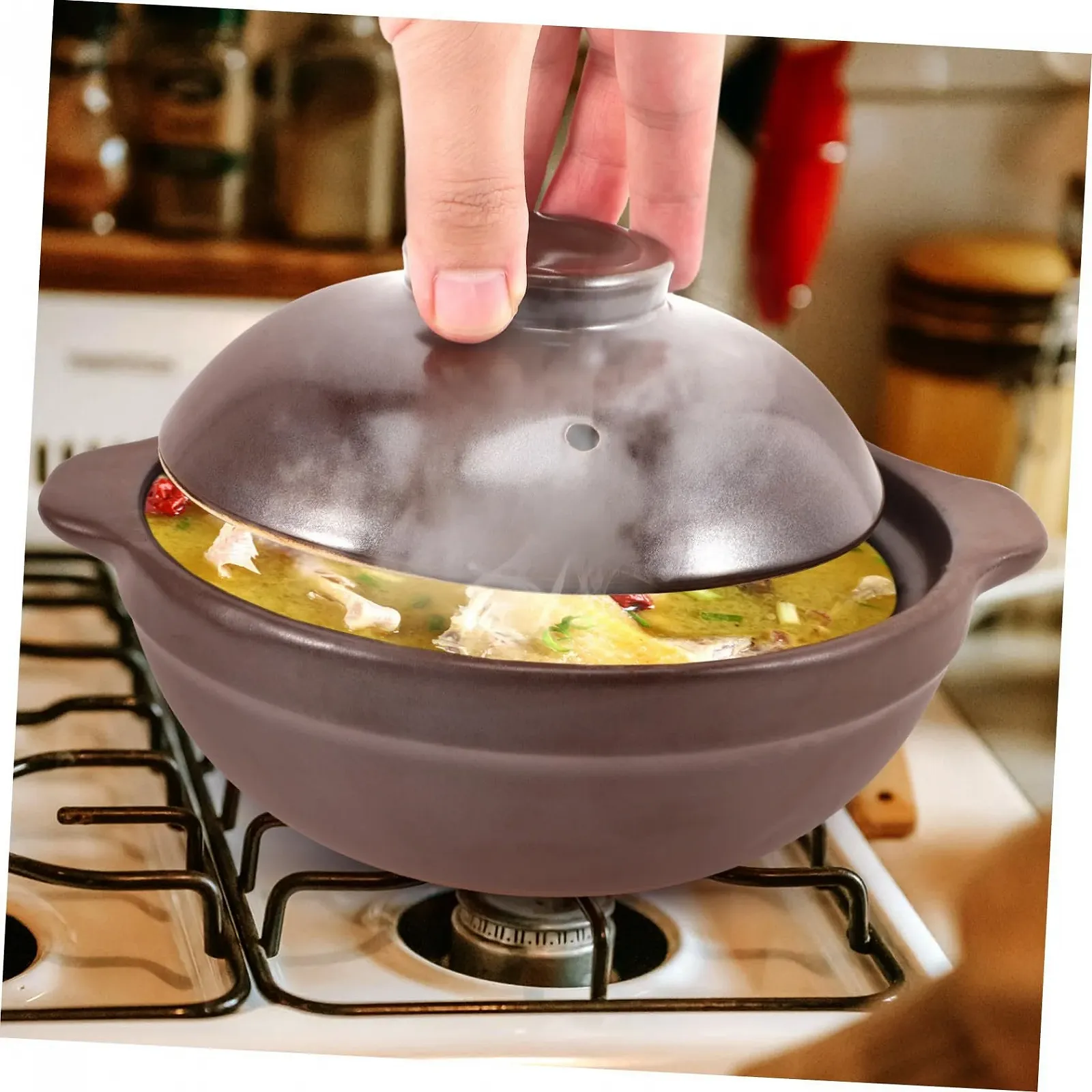 Керамічна каструля для тушкування З кришкою Термостійка Коричнева, фото №9