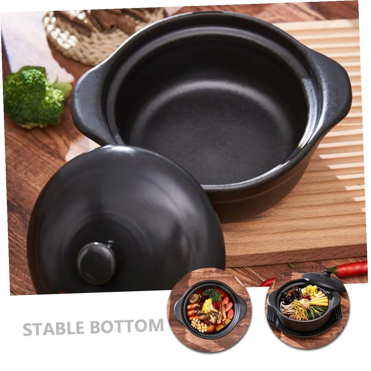 Керамічна каструля Піщаний горщик Жаростійка Антипригарна з кришкою, фото №8