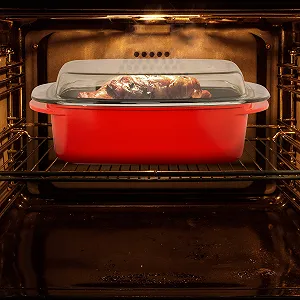 Гусятница Relaxdays с крышкой антипригарное покрытие литой алюминий и стекло красная 15 x 39.5 x 22.5 см synthetic.ua - Фото 1