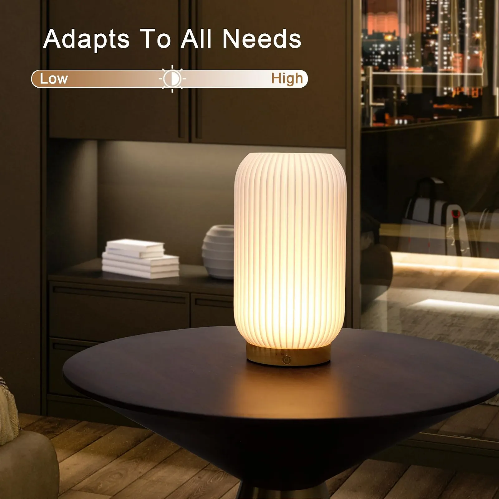 Настільна лампа JHY DESIGN Сенсорна 3D-друк дерев'яна основа Білий 23 см Type-C, фото №4