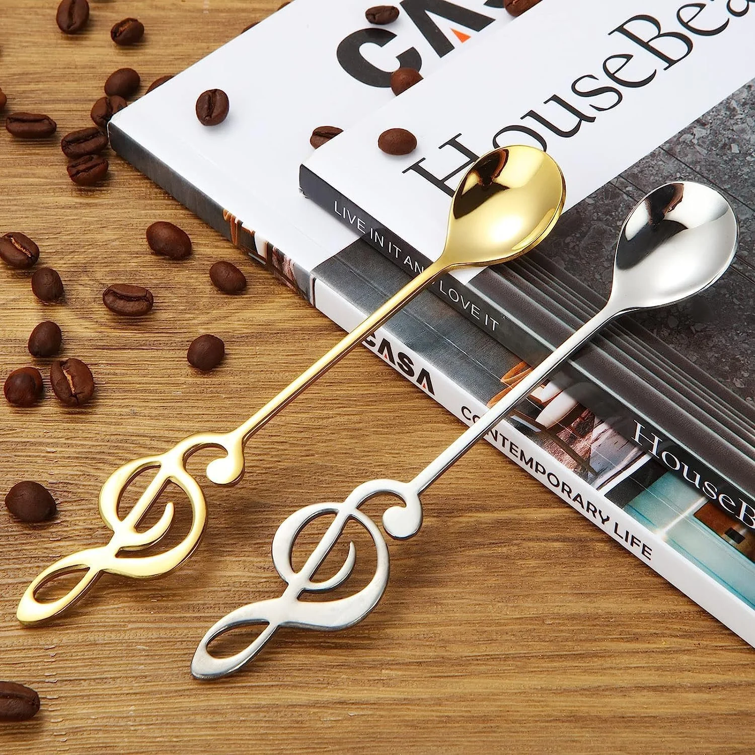 Ложка Кавова MIVIDE Музична нота Сріблястий і золотий, 16 шт, фото №2 Ложка Кавова MIVIDE Музична нота Сріблястий і золотий, 16 шт, фото №2