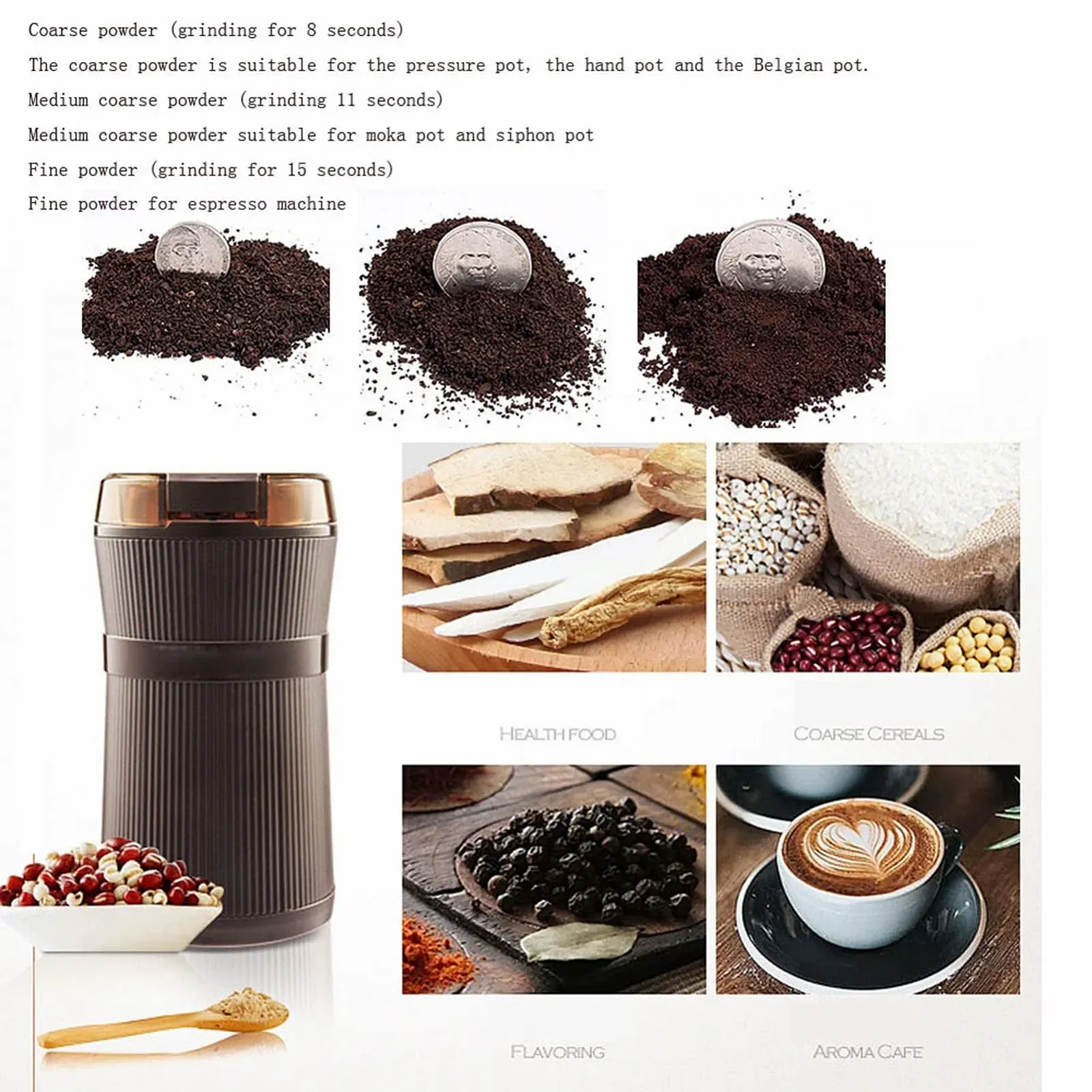 Електрична кавомолка Зерновий млин Спеції Трави Зернові Перець Кавові зерна Побутовий подрібнювач 200 мл, фото №2