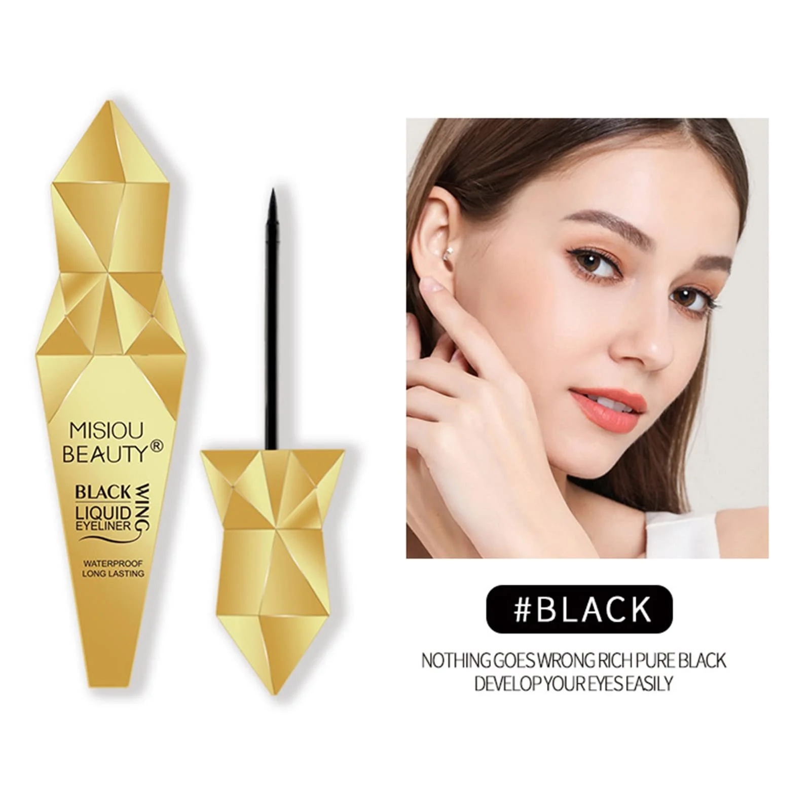 Підводка для очей у маленькому золотому тюбику, ультратонка, швидковисихаюча, чорна, фото №2