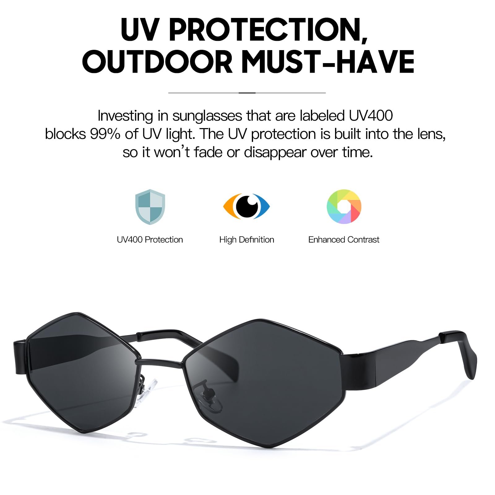 Солнцезащитные очки Женские SODQW Шестиугольная Металлическая оправа UV400, фото №6