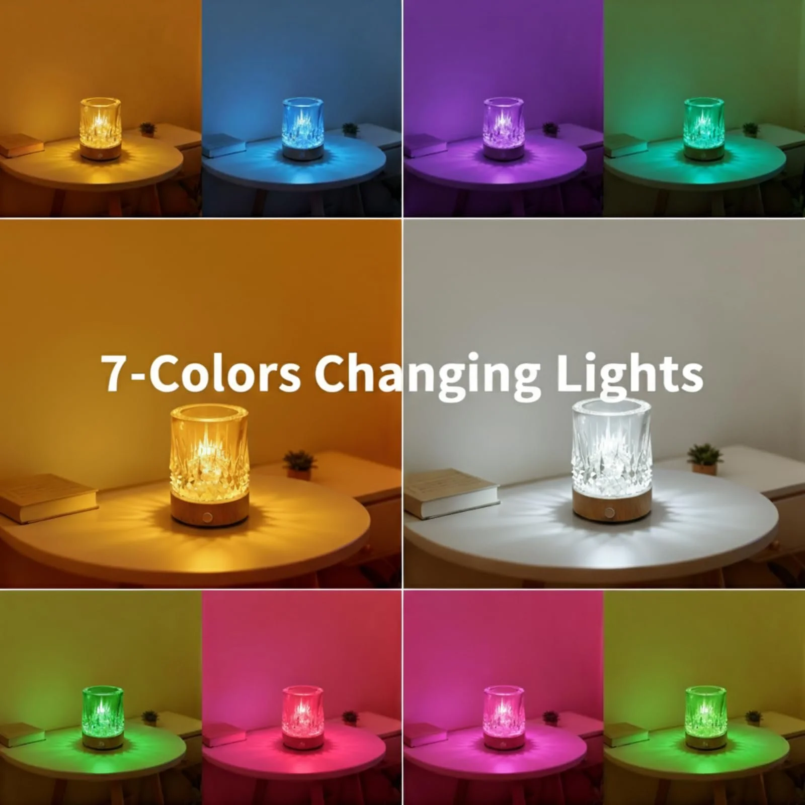 Настільна лампа YumeGlint Small Creative Crystal кришталева з RGB нічником дерев'яна основа сенсорне керування акумуляторна, фото №3