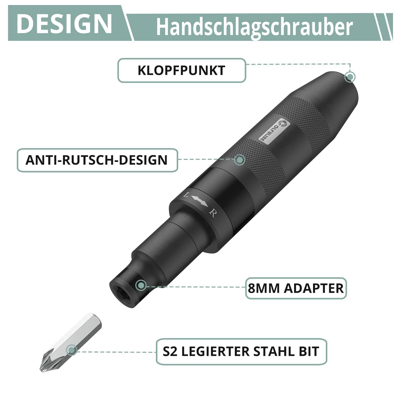Набір ударних викруток COLFULINE 1/2 дюйма 13 предметів Black, фото №2