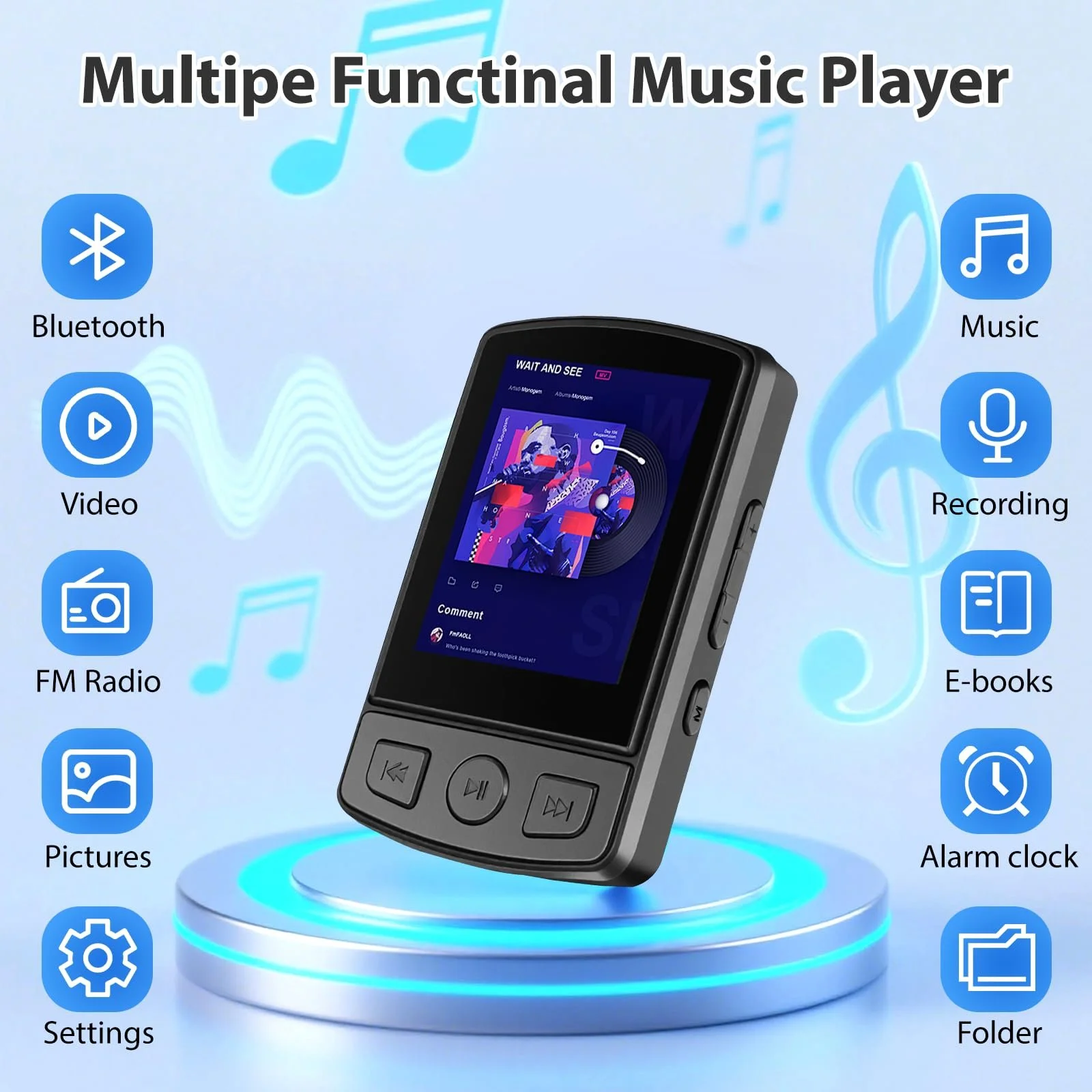MP3-плеер Sport 32 ГБ 1,8-дюймовый TFT цветной экран с клипсой FM-радио, встроенный динамик с наушниками, расширяемый до 128 ГБ SD-карты, фото №3