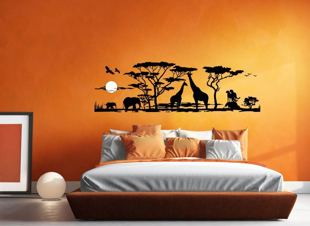 Наклейка на стіну Wandora G012 Africa Savannah Giraffe Elephant 150 x 46 см мідна, фото №2