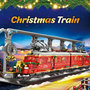 Потяг Reobrix 66034 Winter Christmas Train на 2282 частини, з освітленням, треками, затискними блоками, різдвяними прикрасами synthetic.ua - Фото 1
