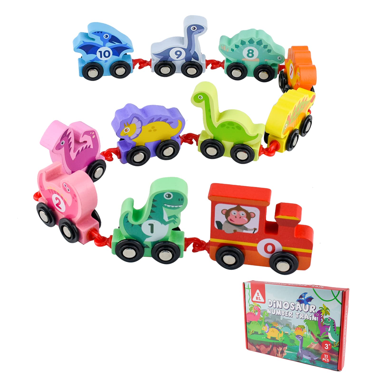 Набор Tizund Montessori 11 Pieces Деревянный Поезд с Динозаврами и Номерами, фото №1