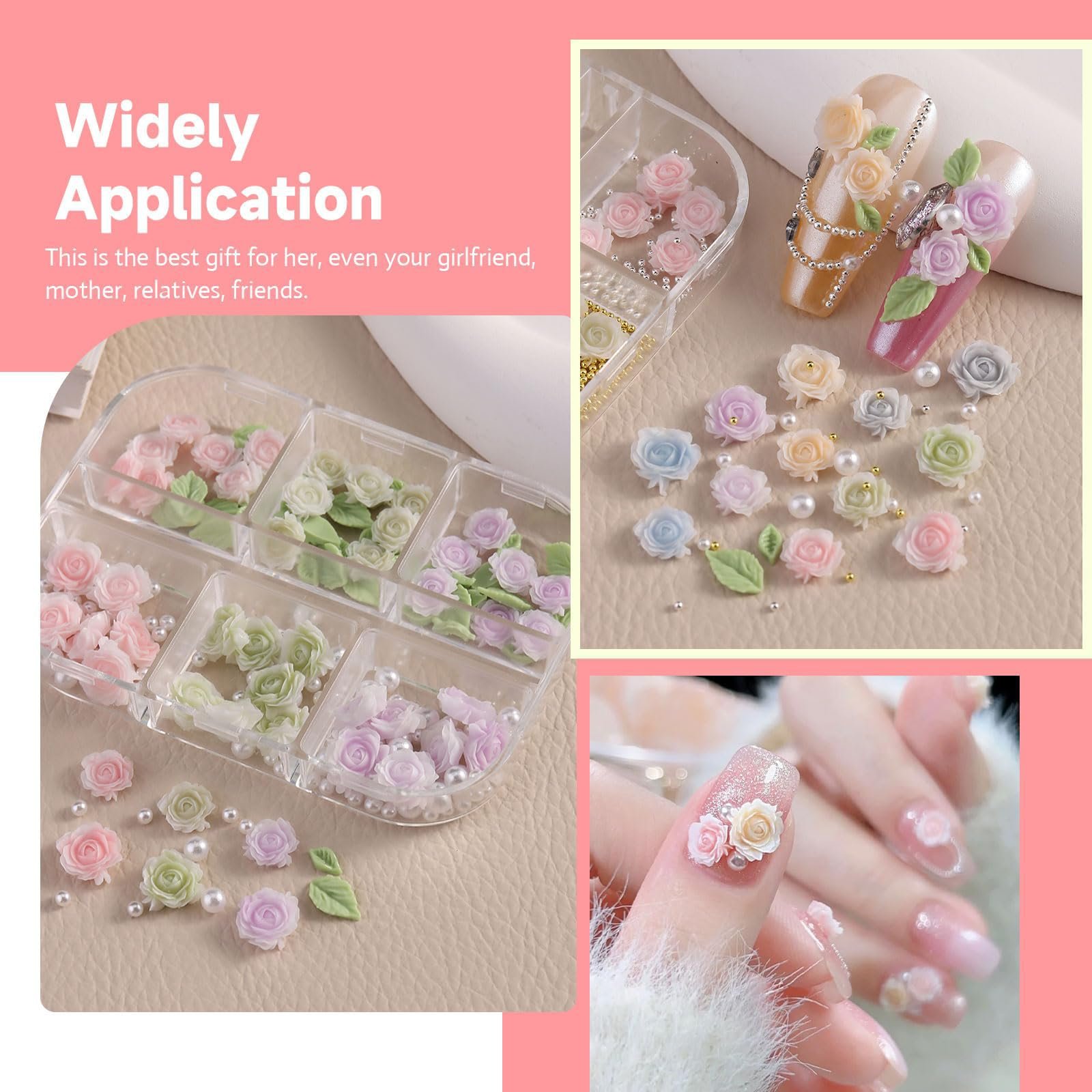 Подвески для ногтей Цветы 3D Цветы для ногтей Роза/Камелия Разноцветные, 2 шт, фото №5