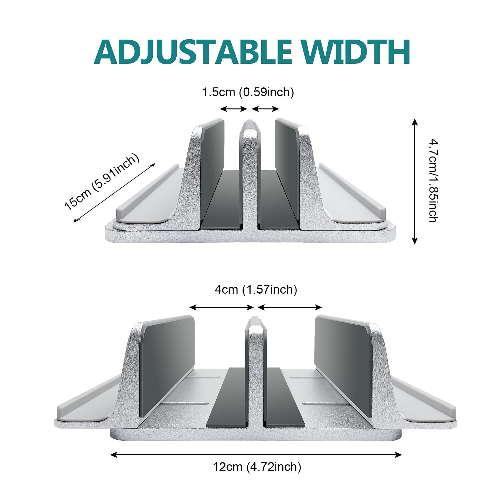 Вертикальная Подставка для Ноутбука Металлическая Двойная Регулируемая 4 Слота Macbook HP Chromebook до 17.5" - Серебристая, фото №5