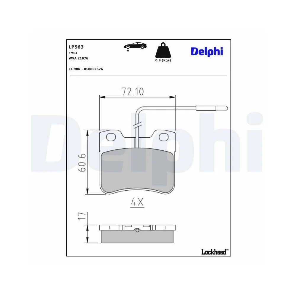 Комплект тормозных колодок, дисковый тормоз DELPHI LP563 для CITROËN PEUGEOT, передний мост, фото №1