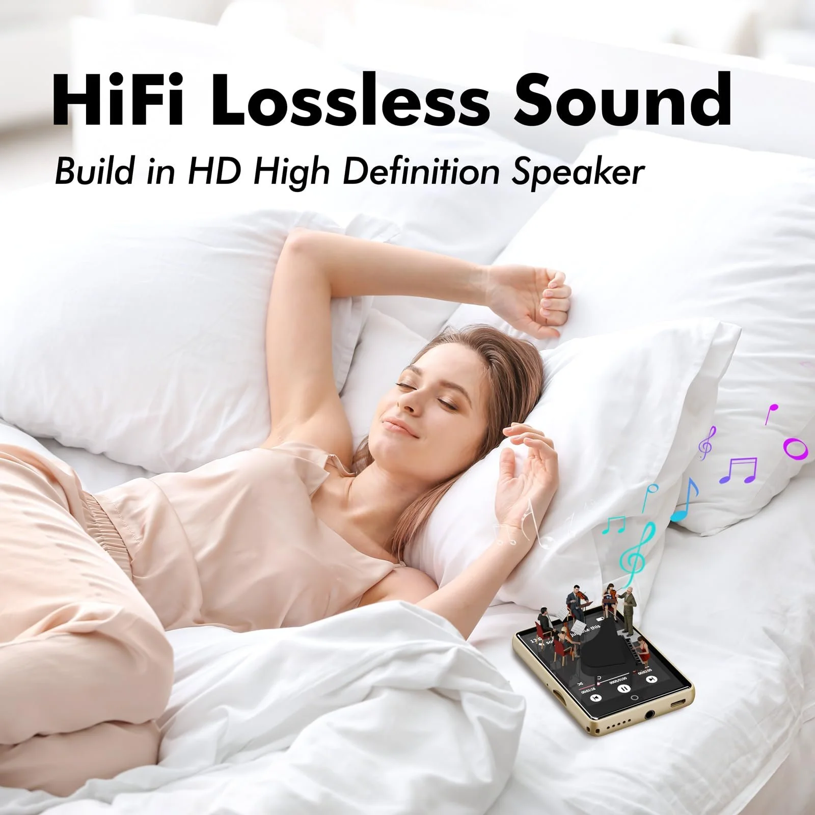 MP3 плеєр Bluetooth 5.3 з динаміком 64 ГБ, 2.8-дюймовий дисплей, Hi-Fi звук, FM-радіо, спортивний крокомір, підтримка карт пам'яті до 128 ГБ Золотий, фото №7
