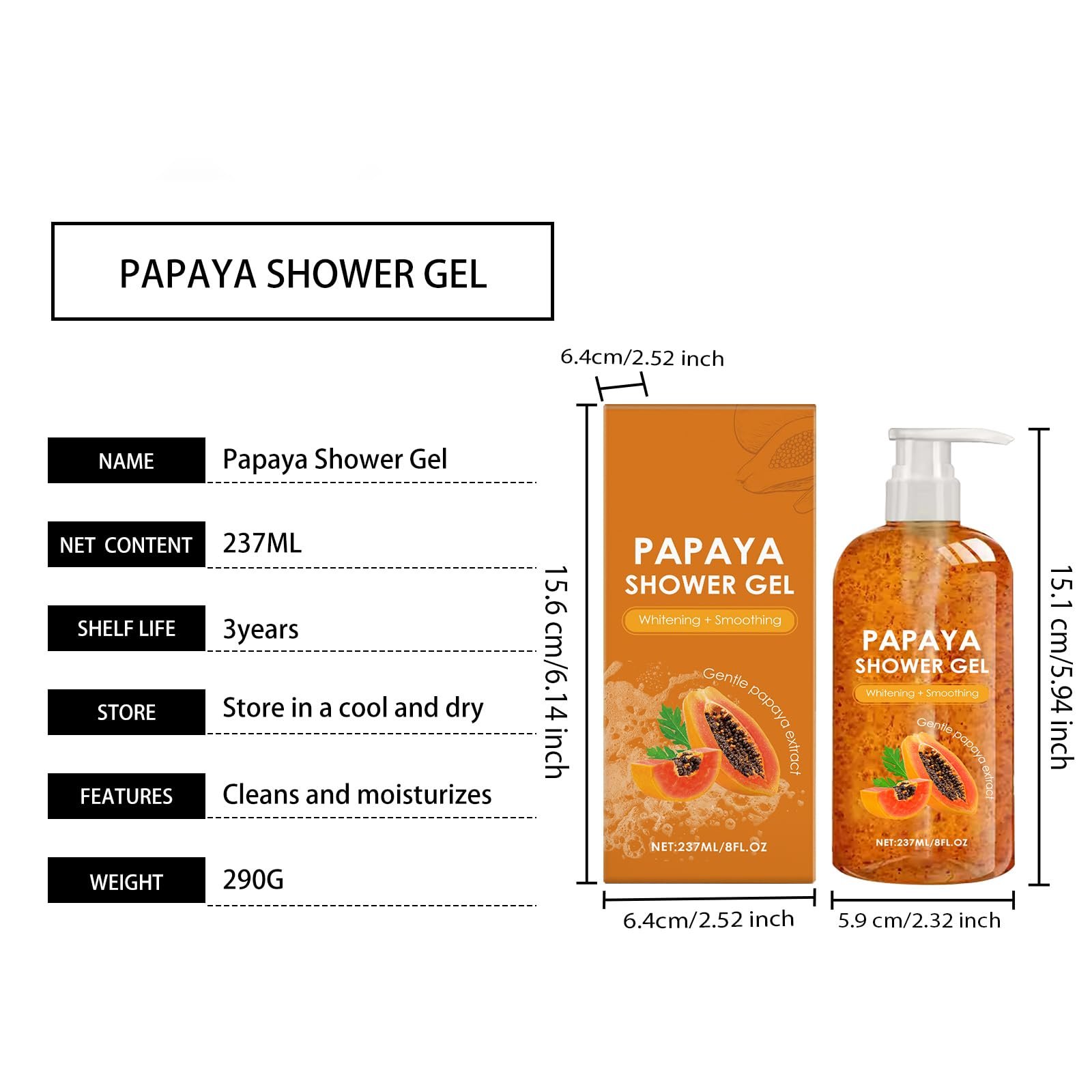 Гель для душу Papaya Відбілюючий та зволожуючий 1 шт., фото №6 Гель для душу Papaya Відбілюючий та зволожуючий 1 шт., фото №6