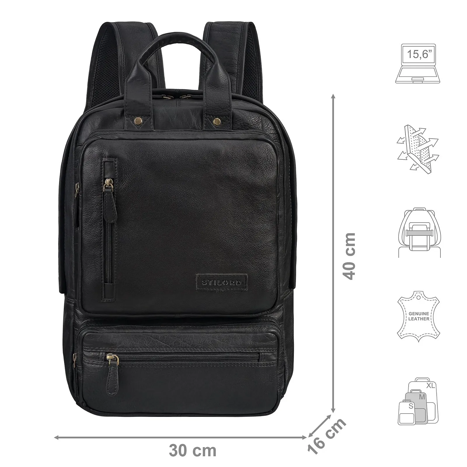 Рюкзак для ноутбука STILORD Trinity 15.6 дюйма из натуральной кожи Черный, фото №2