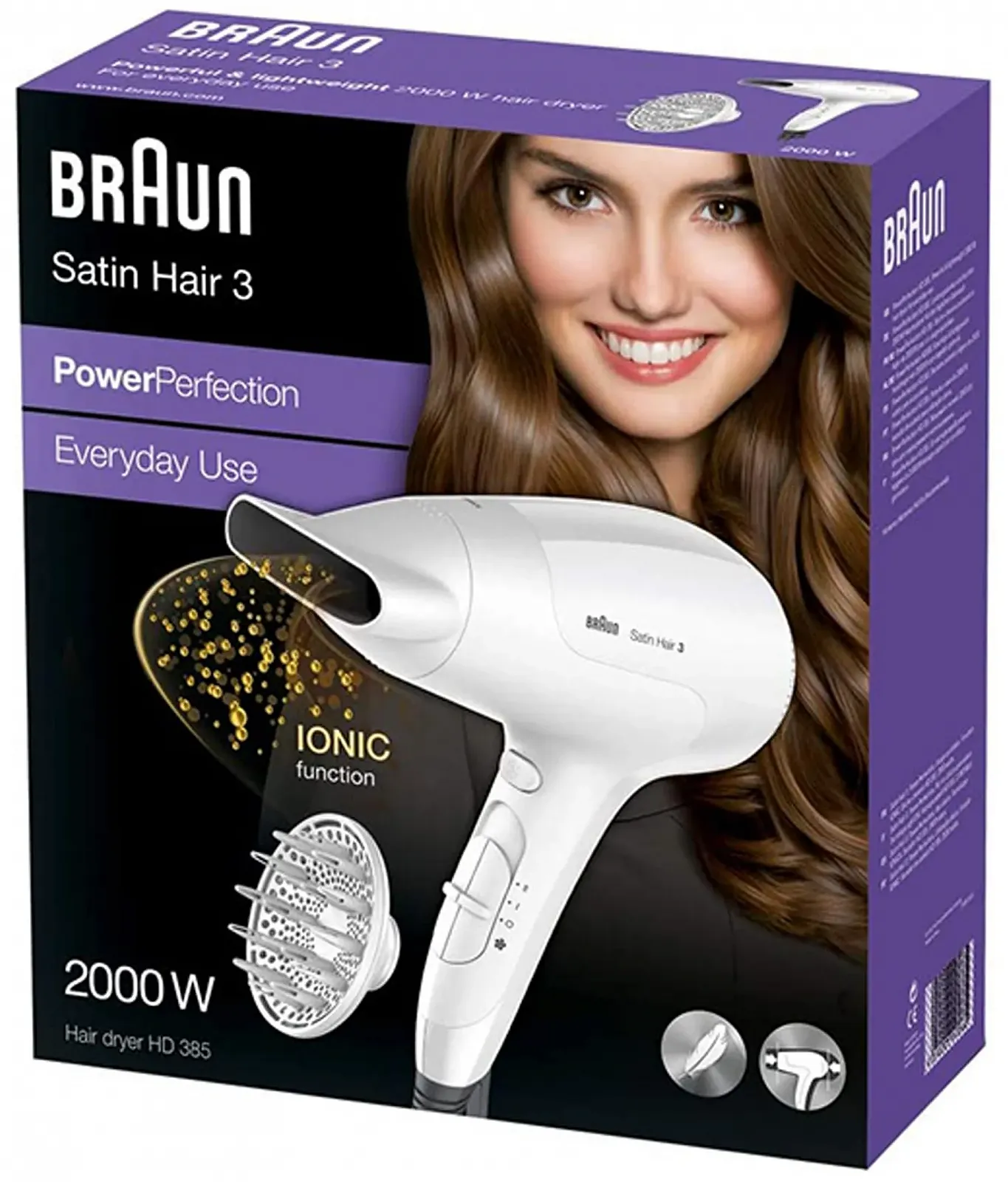 Фен Braun Satin Hair 3 HD 385 Power Perfection / 2000 Вт / Білий, фото №3 Фен Braun Satin Hair 3 HD 385 Power Perfection / 2000 Вт / Білий, фото №3