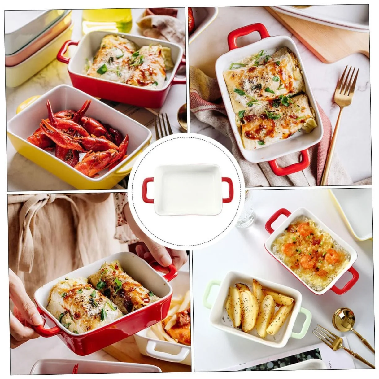 Форма для запекания IMIKEYA керамическая с двойной ручкой Красная, фото №7