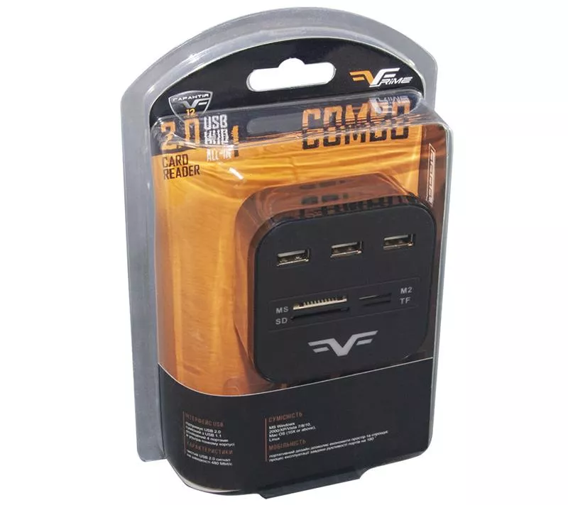 Концентратор USB 2.0 Frime 3хUSB2.0, SD MS TF Black (FHC-AllinOne3p2B), фото №5