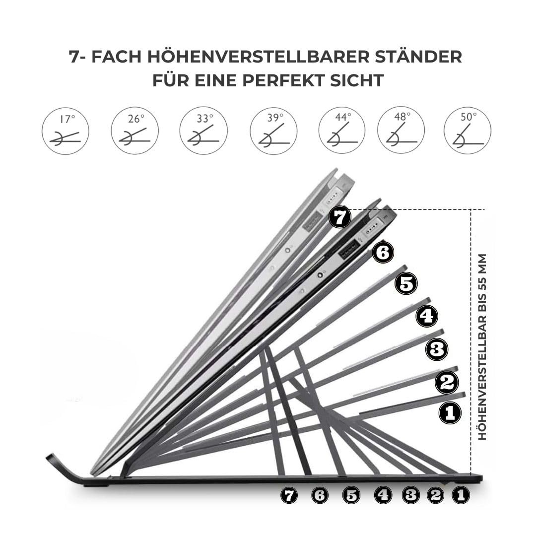 Функциональная Подставка для Ноутбука MacBook Pro/Air, HP, Sony, Dell & Все 10 - 15.6 Дюймовые Ноутбуки & Планшетные ПК, Многоуровневая Регулируемая Высота, Вентилируемая Открытая Алюминиевая Рама, Складная, Защитный Чехол, Черная, фото №4