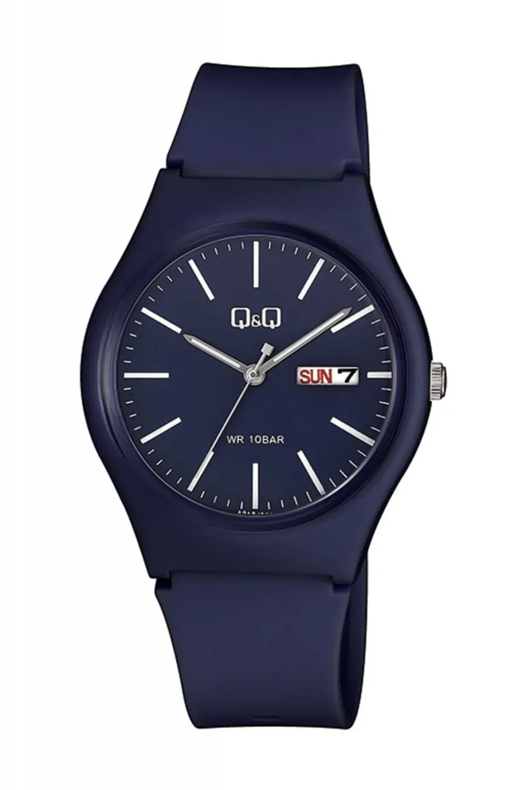 Унисекс часы Q&Q Силиконовый ремешок Отображение даты Пряжка 10 Бар (Темно-синий), разноцветный, Вешалка, фото №1