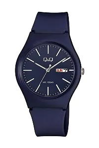 Унисекс часы Q&Q Силиконовый ремешок Отображение даты Пряжка 10 Бар (Темно-синий), разноцветный, Вешалка - Фото 1