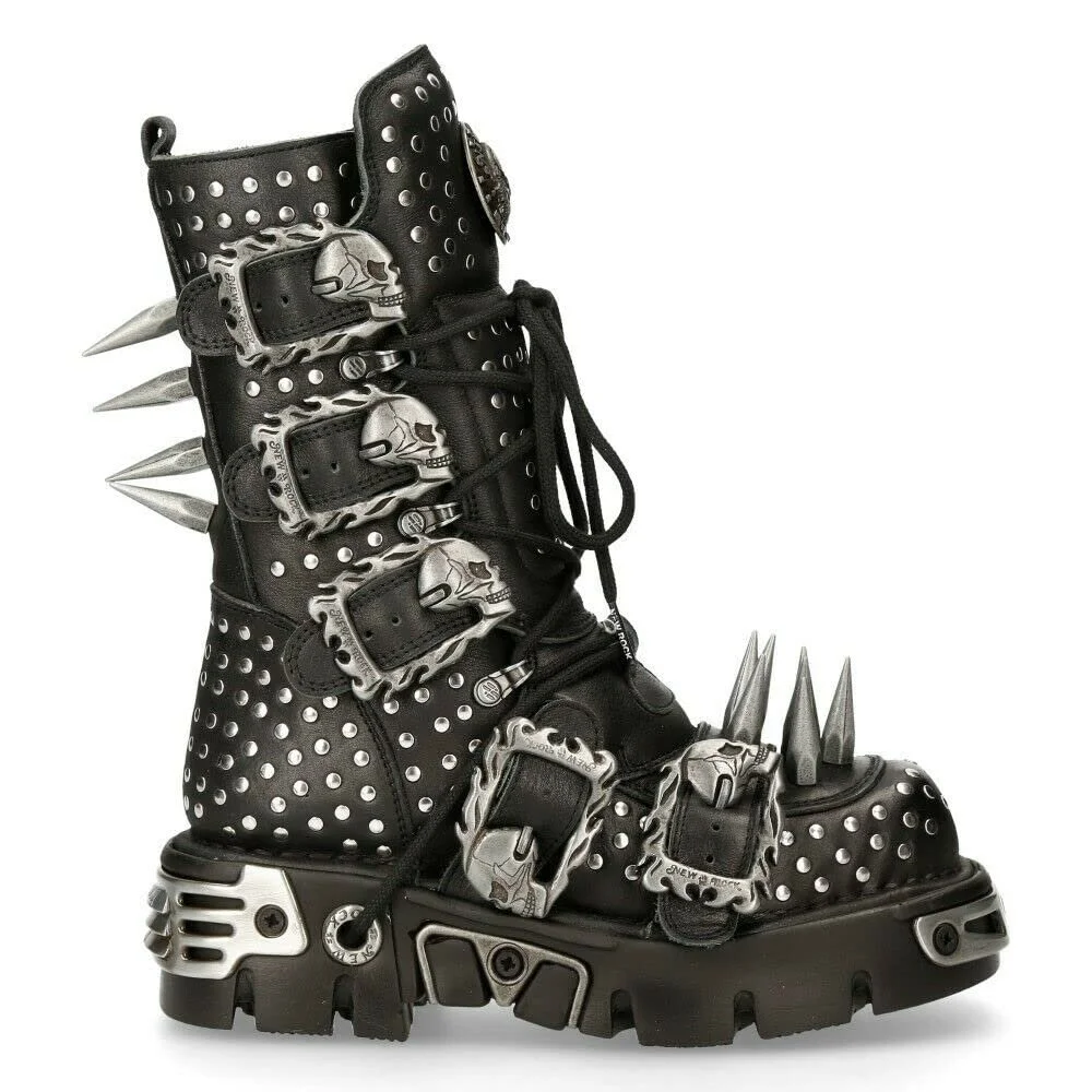Черевики New Rock Unisex Metallic 1535-S1 Шкіряні готичні з шипами, чорні, фото №1