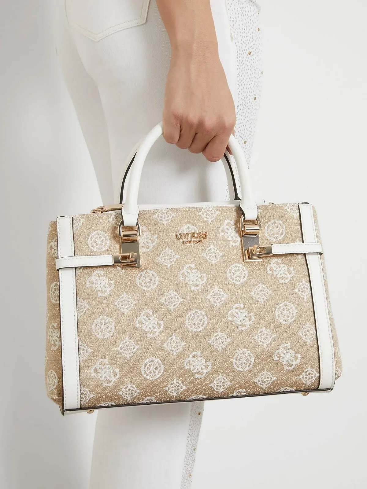 Сумка GUESS Loralee Status Satchel White Logo, фото №6