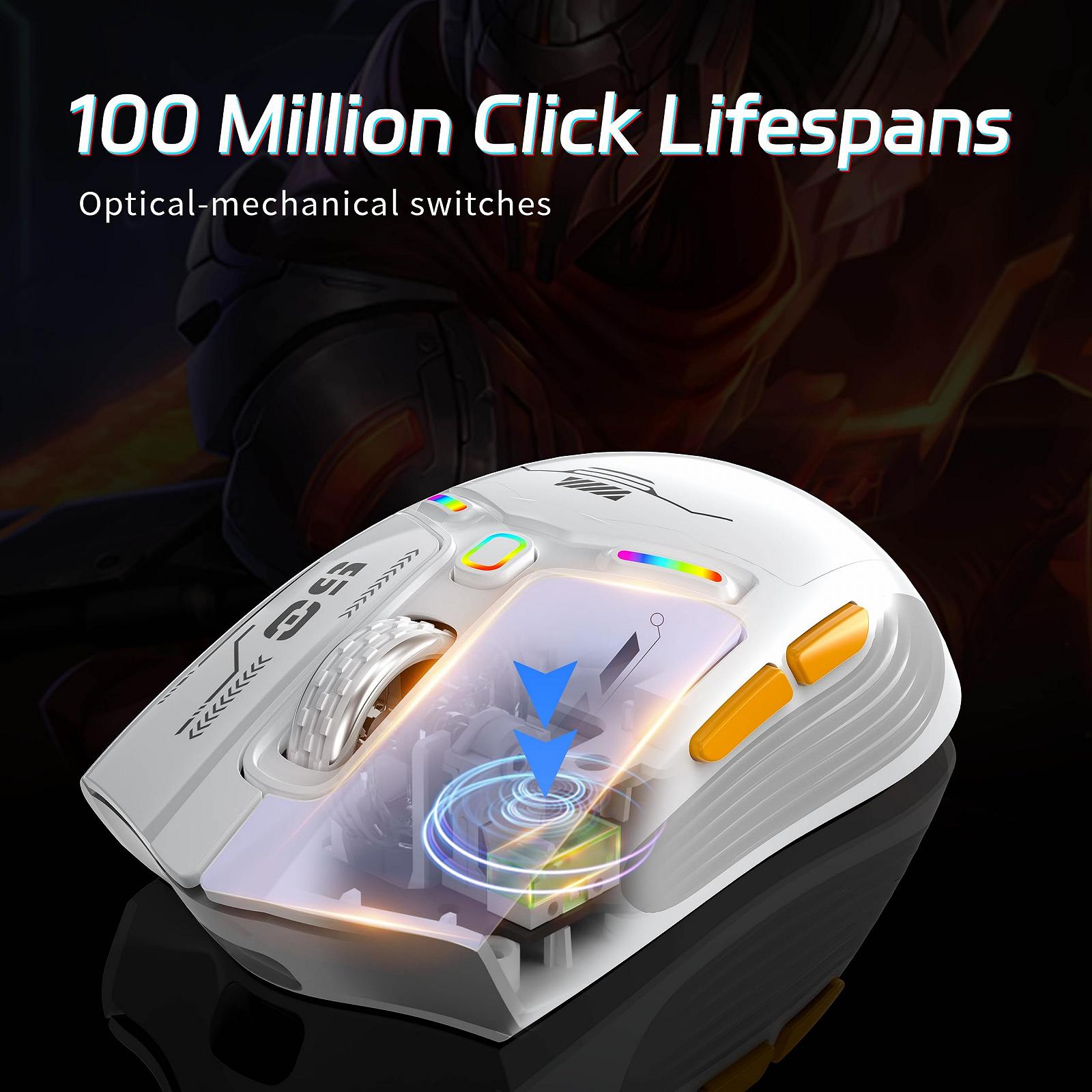 Мышь Беспроводная Игровая Uiosmuph V08 2.4G/Bluetooth/USB C с кабелем, Перезаряжаемая, 6 Программируемых Кнопок, 12000 DPI, Магнитная Крышка Honeycomb, фото №7