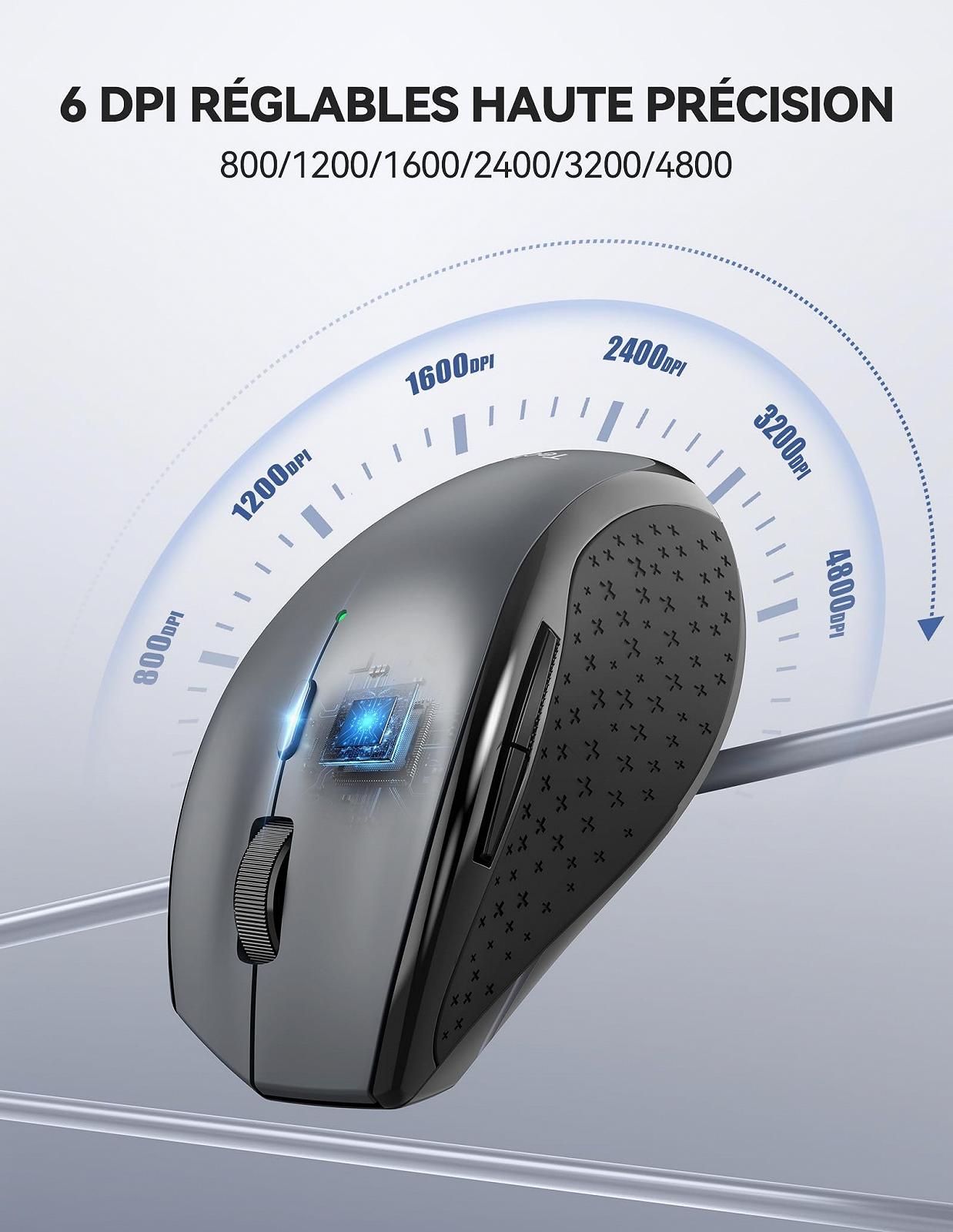 Миша бездротова TechRise оптична 4800 DPI ергономічна 2.4G 6 кнопок портативна сіра, фото №6