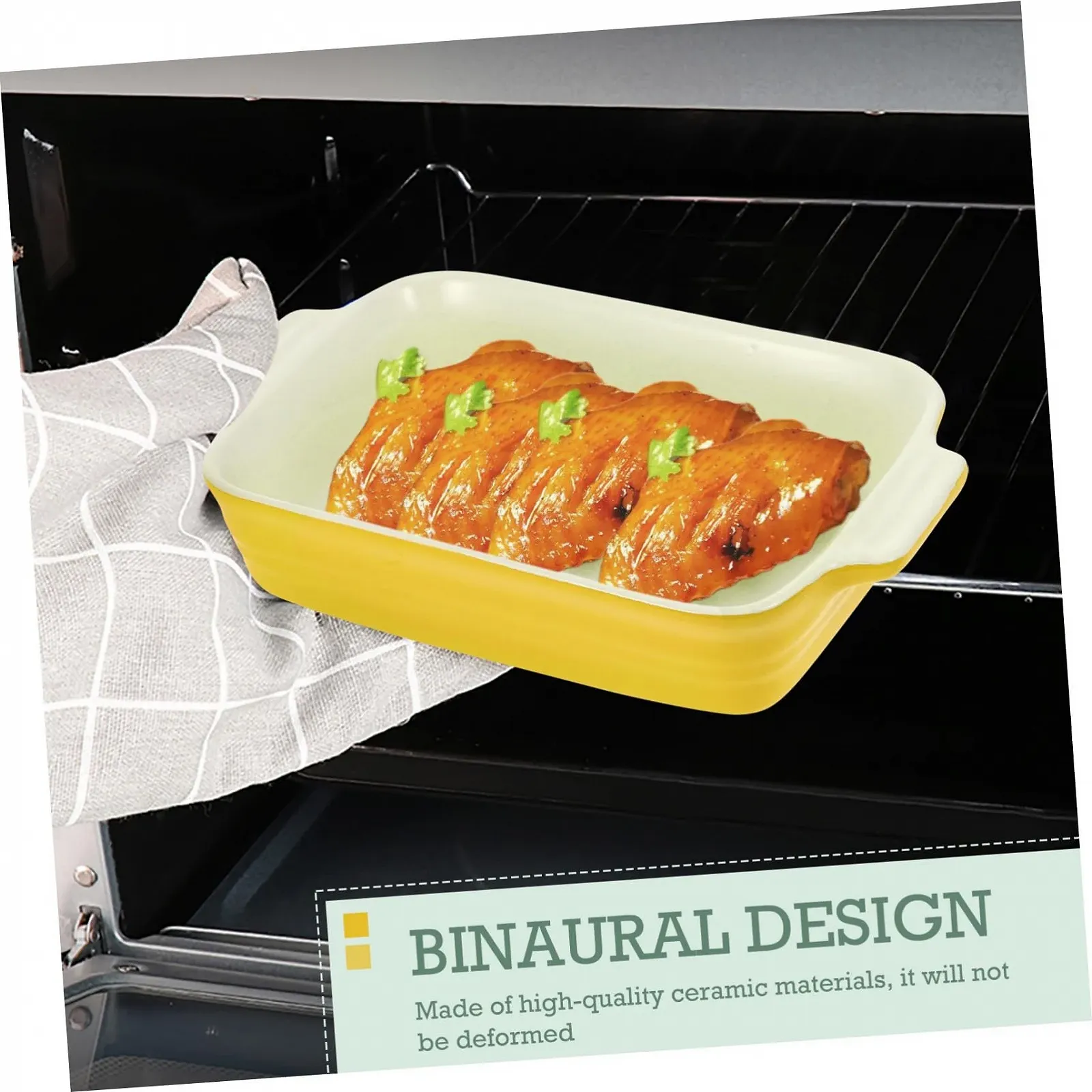 Форма для запекания BESTYASH Керамическая Прямоугольная с ручками Желтая, фото №8 Форма для запекания BESTYASH Керамическая Прямоугольная с ручками Желтая, фото №8